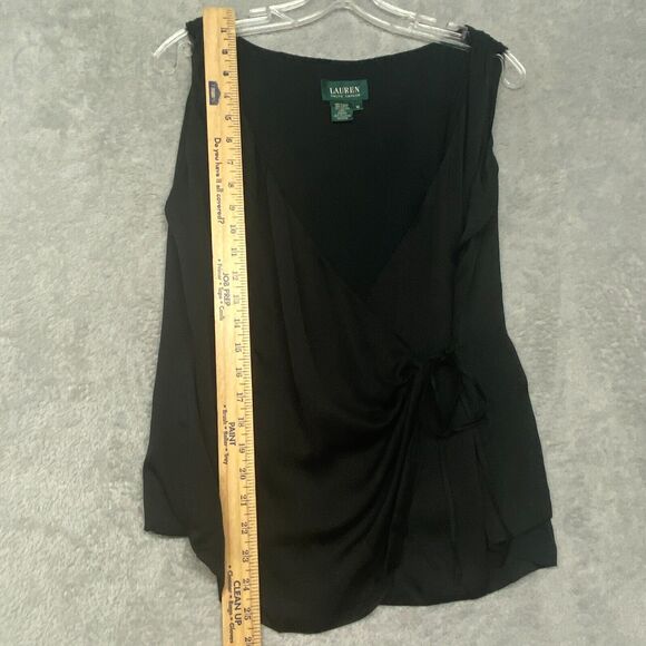 Lauren Ralph Lauren Shirt Womens 10 Black Silk True Wrap Tank Top Office - Picture 4 of 8